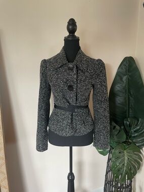 Mac & Jac Black and Gray Tweed Peplum Blazer